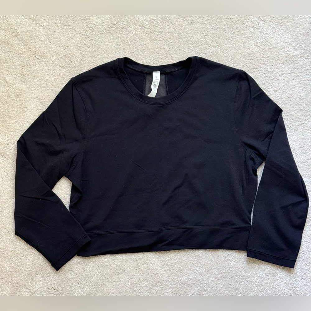 Lululemon Short Stop LS Pullover Mesh Back Cropped Top Shirt - Black - Size 12
